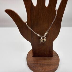 Vintage Brighton Lock & Key Heart Charm Bracelet Silver Tone Cable Chain